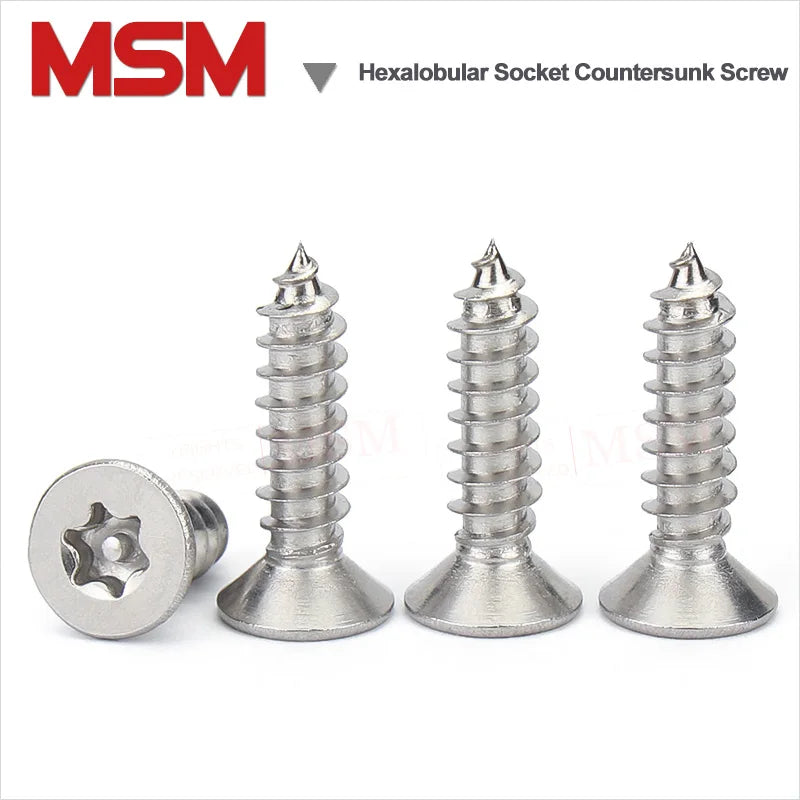 Stainless Steel Six-Lobe Torx Countersunk Flat Head Tapping Screw with Column Pin M2/2.6/3 Anti Theft Security Screw Star Socket