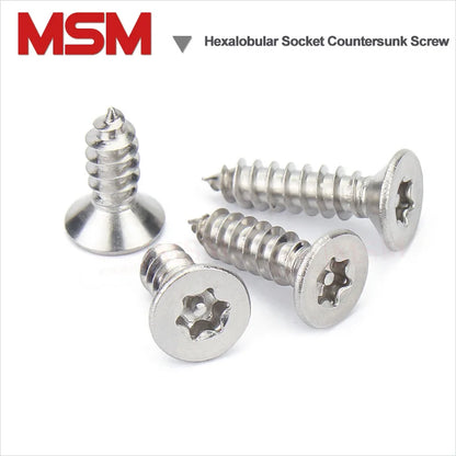 Stainless Steel Six-Lobe Torx Countersunk Flat Head Tapping Screw with Column Pin M2/2.6/3 Anti Theft Security Screw Star Socket