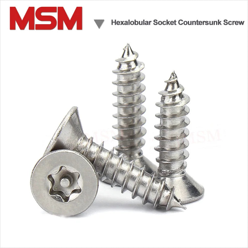 Stainless Steel Six-Lobe Torx Countersunk Flat Head Tapping Screw with Column Pin M2/2.6/3 Anti Theft Security Screw Star Socket