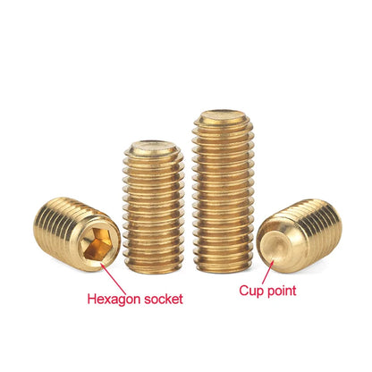 X pcs Brass Hex Socket Set Screws M2 M2.5 M3 M4 M5 M6 M8 M10 M12  Metric Copper Hexagon Socket Grub Screws With Cup Point