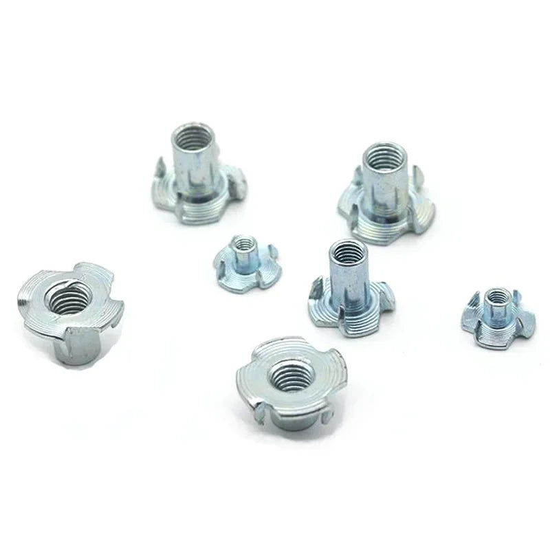 X pcs Carbon Steel Cold Heading Thickened Tee Nuts with Pronge Zinc Plated Four Claw Nuts M3 M4 M5 M6 M8 M10 M12 Furniture Nuts