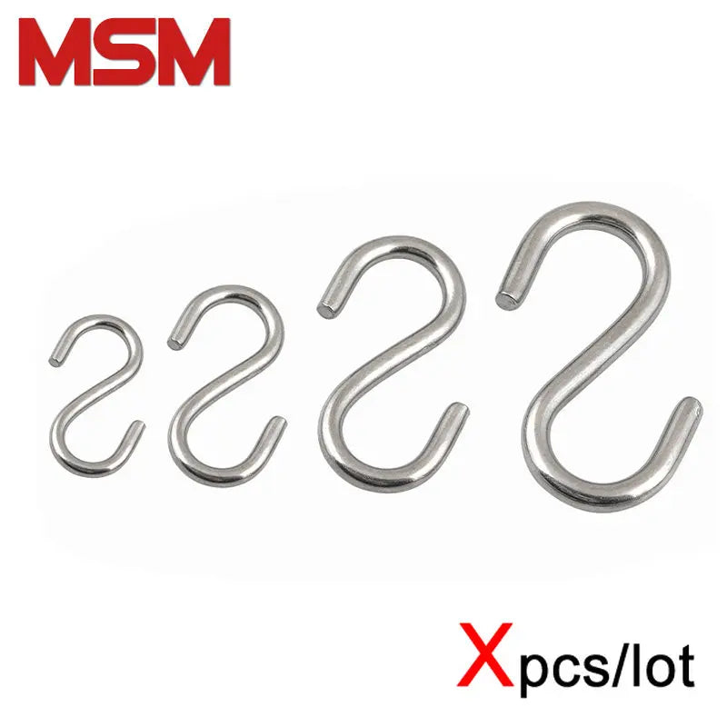 Xpcs 2mm~10mm S Shaped Hooks 304 Stainless Steel Wire Connector S-hook Hangers Metal S Hook Clasp for Kitchen/Cabinet/Industrial
