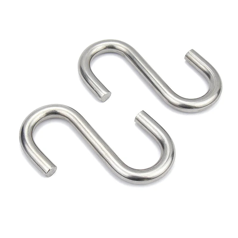 Xpcs 2mm~10mm S Shaped Hooks 304 Stainless Steel Wire Connector S-hook Hangers Metal S Hook Clasp for Kitchen/Cabinet/Industrial