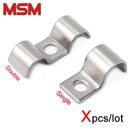 Xpcs D5~D34 Sinlge/Double P Shape Pipe Clamp 304 Stainless Steel Wire Cable Tube Hose Fixed Clip Mounting Bracket Saddle Clips