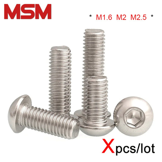 Xpcs M1.6 M2 M2.5 Button Head Screw Hex Hexagon Socket Bolt 304 Stainless Steel Semicircle Mushroom ISO7380 Screws