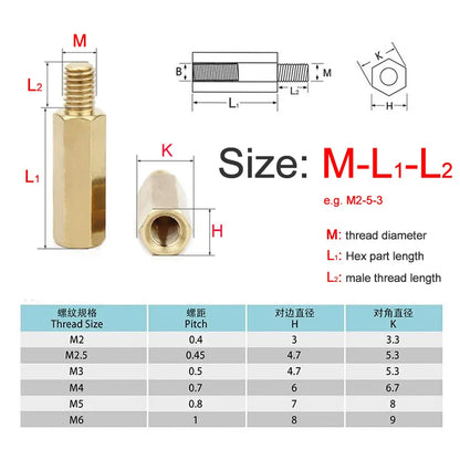 Xpcs M2 M2.5 Hex Brass Male Female Standoff Stud Single-pass Hexagon Column Pillar Mount PCB Motherboard Spacer Screw Bolt Nut