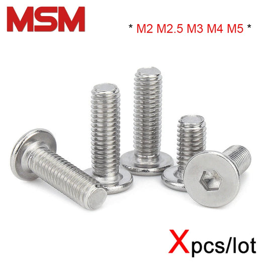 Xpcs M2 M2.5 M3 M4 M5 Hexagon Socket Ultra Thin Low Flat Screws 304 Stainless Steel Hex CM Screw Bolt