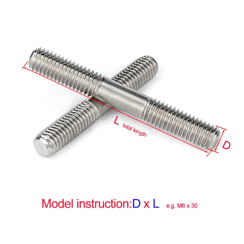 Xpcs M3 M4 M5 Double End Male Thread Bolts 304 Stainless Steel Stud Screw Two-headed Tooth Extension Screw Rod