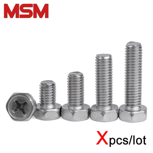 Xpcs M3 M4 M5 M6 M8 Cross Recessed External Hexagon Bolts 304 Stainless Steel Cross Groove Out Hex Head Screw GB29.2