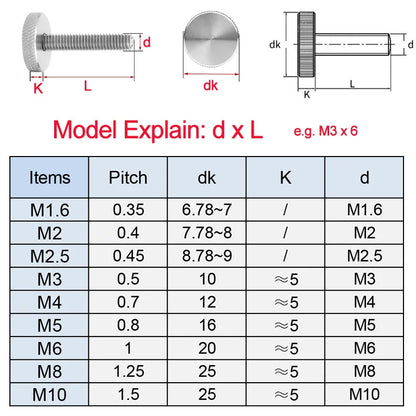 Xpcs M3 M4 M5 M6 M8 M10 Knurled Flat Head Hand Tighten Thumb Screw 304 Stainless Steel GB835 Curtain Wall Glass Screws DIN653