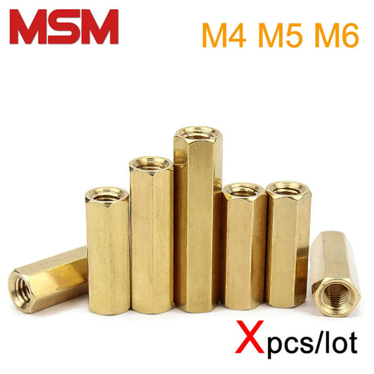 Xpcs M4 M5 M6 Hex Brass Female Thread Standoff Double-pass Hexagonal Copper Column Stud PCB Motherboard Spacer Screw Long Nut