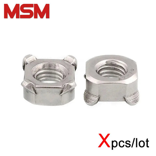 Xpcs M4 M5 M6 M8 M10 Square Weld Nut 304 Stainless Steel Quad Spot Welding Nuts Four Corner Soldering Nut DIN928