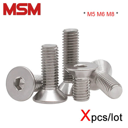 Xpcs M5 M6 M8 Hexagon Hex Socket Head Flat Countersunk Bolt Screw 304 Stainless Steel DIN7991 Furniture Screws