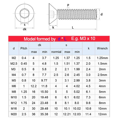 Xpcs M5 M6 M8 Hexagon Hex Socket Head Flat Countersunk Bolt Screw 304 Stainless Steel DIN7991 Furniture Screws