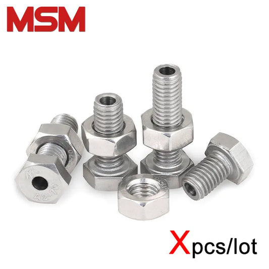 Xpcs M5 M6 M8 M10 M12 M14 M16 Outer Hexagon Hollow Bolt 304 Stainless Steel Mask Machine Through Hole Screw for Wire Passing