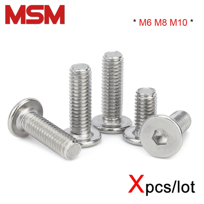 Xpcs M6 M8 M10 Hexagon Socket Ultra Thin Low Flat Head Screws 304 Stainless Steel Hex CM Screw Bolt