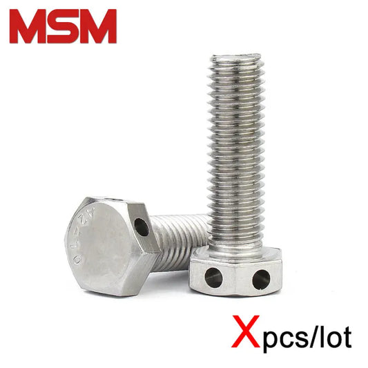 Xpcs Outer Hexagonal Head with Hole Bolt 304 Stainless Steel GB32.1 Through Steel Wire Safety Screw M6 M8 M10 M12 M16