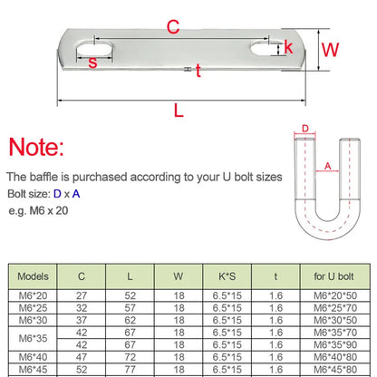 Xpcs Square Washer for U-shaped Screws 304 Stainless Steel Flat Gasket Clamp Plate U-clip Bolt Baffle