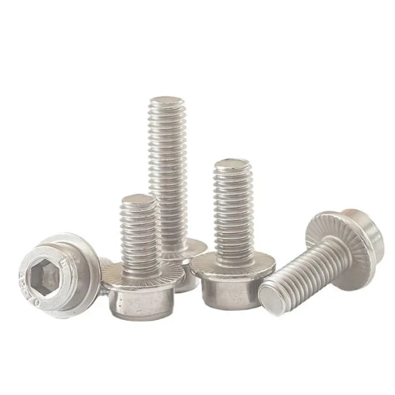 Xpcs Stainless Steel Hexagon Socket Head with Serrated Flange Screws M5 M6 M8 M10 M12 Anti-loose Hexagon Bolts Self-Lock Screws