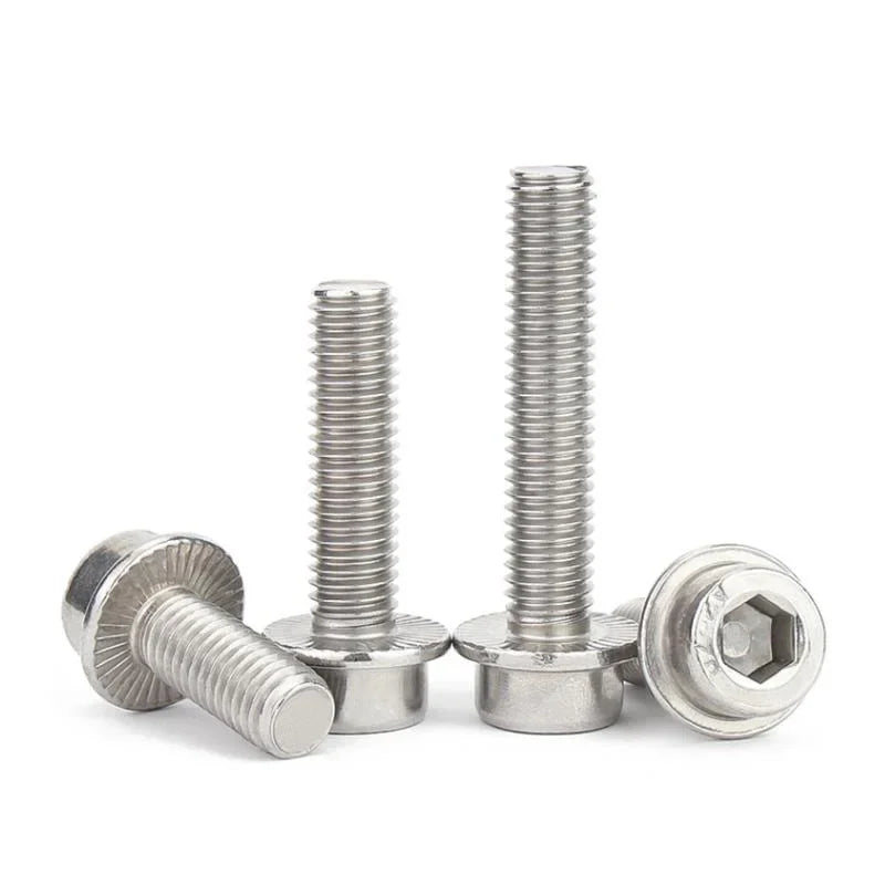 Xpcs Stainless Steel Hexagon Socket Head with Serrated Flange Screws M5 M6 M8 M10 M12 Anti-loose Hexagon Bolts Self-Lock Screws