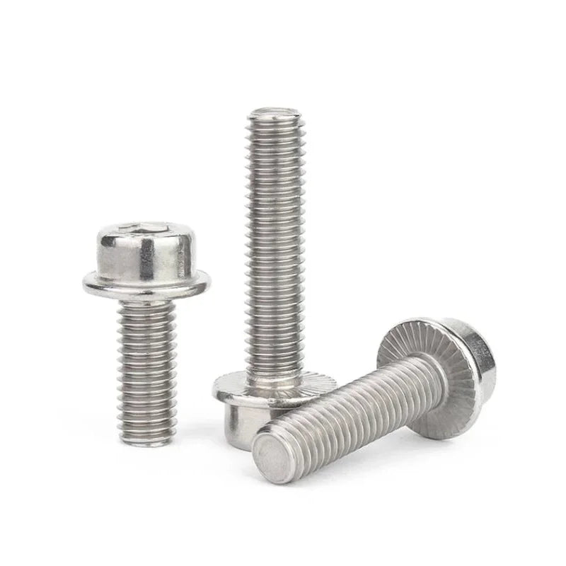 Xpcs Stainless Steel Hexagon Socket Head with Serrated Flange Screws M5 M6 M8 M10 M12 Anti-loose Hexagon Bolts Self-Lock Screws