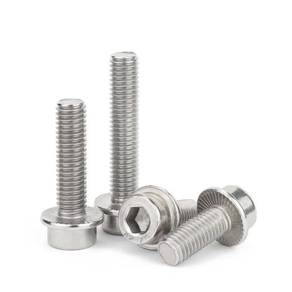 Xpcs Stainless Steel Hexagon Socket Head with Serrated Flange Screws M5 M6 M8 M10 M12 Anti-loose Hexagon Bolts Self-Lock Screws