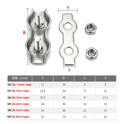 Xpcs Steel Wire Rope Duplex Clamp Buckle 304 Stainless Steel Brake Line Chuck Cable Fixing Fastening Clip M2 M3 M4 M5 M6 M8 M10