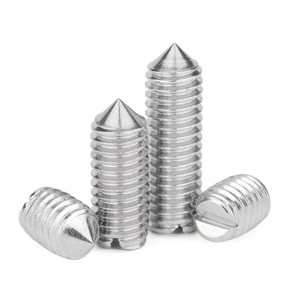 Xpcs/lot M1.6 M2 M2.5 M3 M4 M5 M6 M8 M10 Slotted Set Screw with Cone Point 304 Stainless Steel Tapered End Headless Grub DIN553