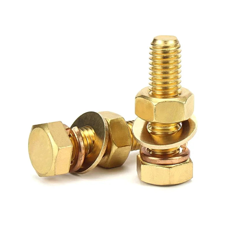 Xset 4in1 Brass Outer Hexagonal Bolt Screw Nut Flat Washer Elastic Washer Combination Copper Screw DIN933 M3 M4 M5 M6 M8 M10 M12