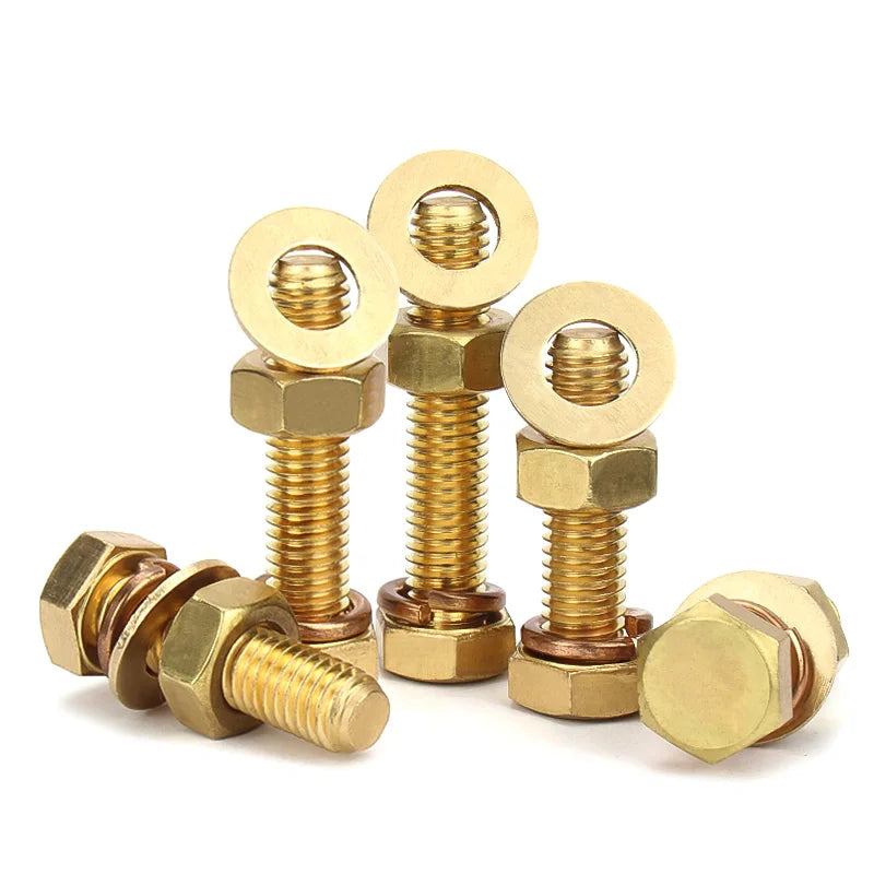 Xset 4in1 Brass Outer Hexagonal Bolt Screw Nut Flat Washer Elastic Washer Combination Copper Screw DIN933 M3 M4 M5 M6 M8 M10 M12