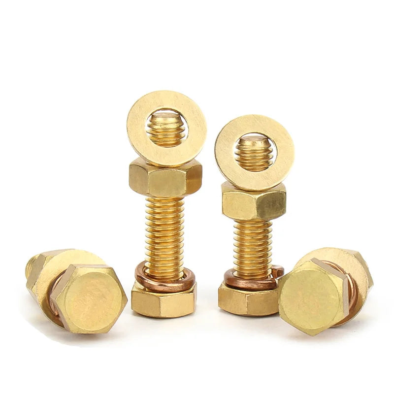 Xset 4in1 Brass Outer Hexagonal Bolt Screw Nut Flat Washer Elastic Washer Combination Copper Screw DIN933 M3 M4 M5 M6 M8 M10 M12