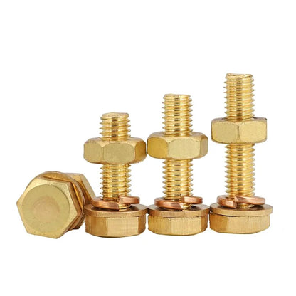 Xset 4in1 Brass Outer Hexagonal Bolt Screw Nut Flat Washer Elastic Washer Combination Copper Screw DIN933 M3 M4 M5 M6 M8 M10 M12